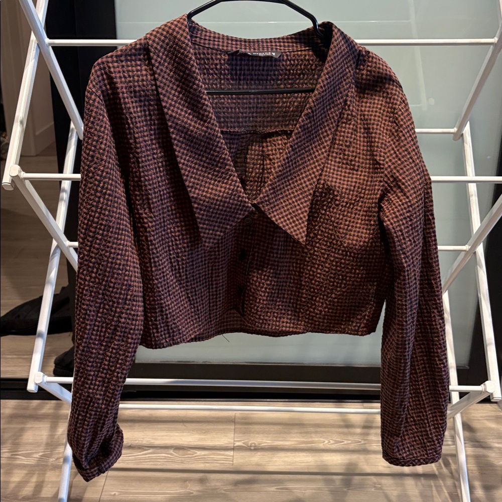 Zara Red and Black Checkered long sleeve top